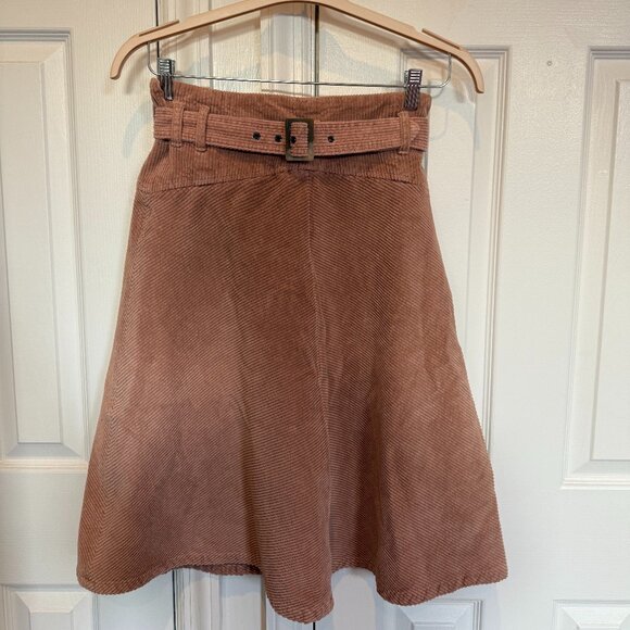 Free People Light Pink Belted Corduroy Midi Skirt | 2 - Picture 2 of 6